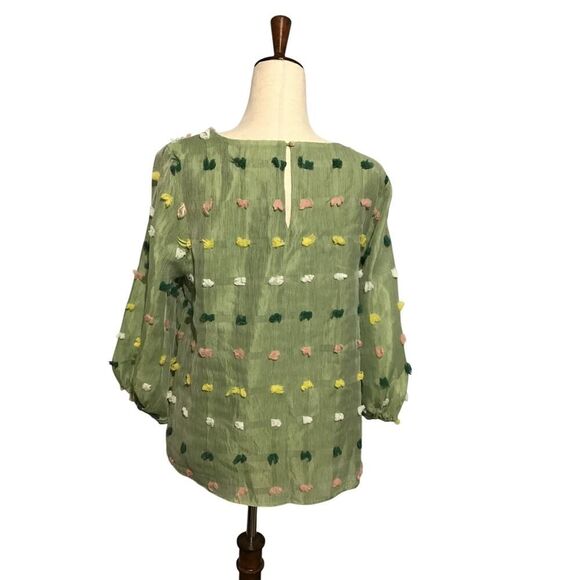 GJO Swiss Dot 3/4 Sleeve Women's Top | Med Green Relaxed Fit - Picture 5 of 9